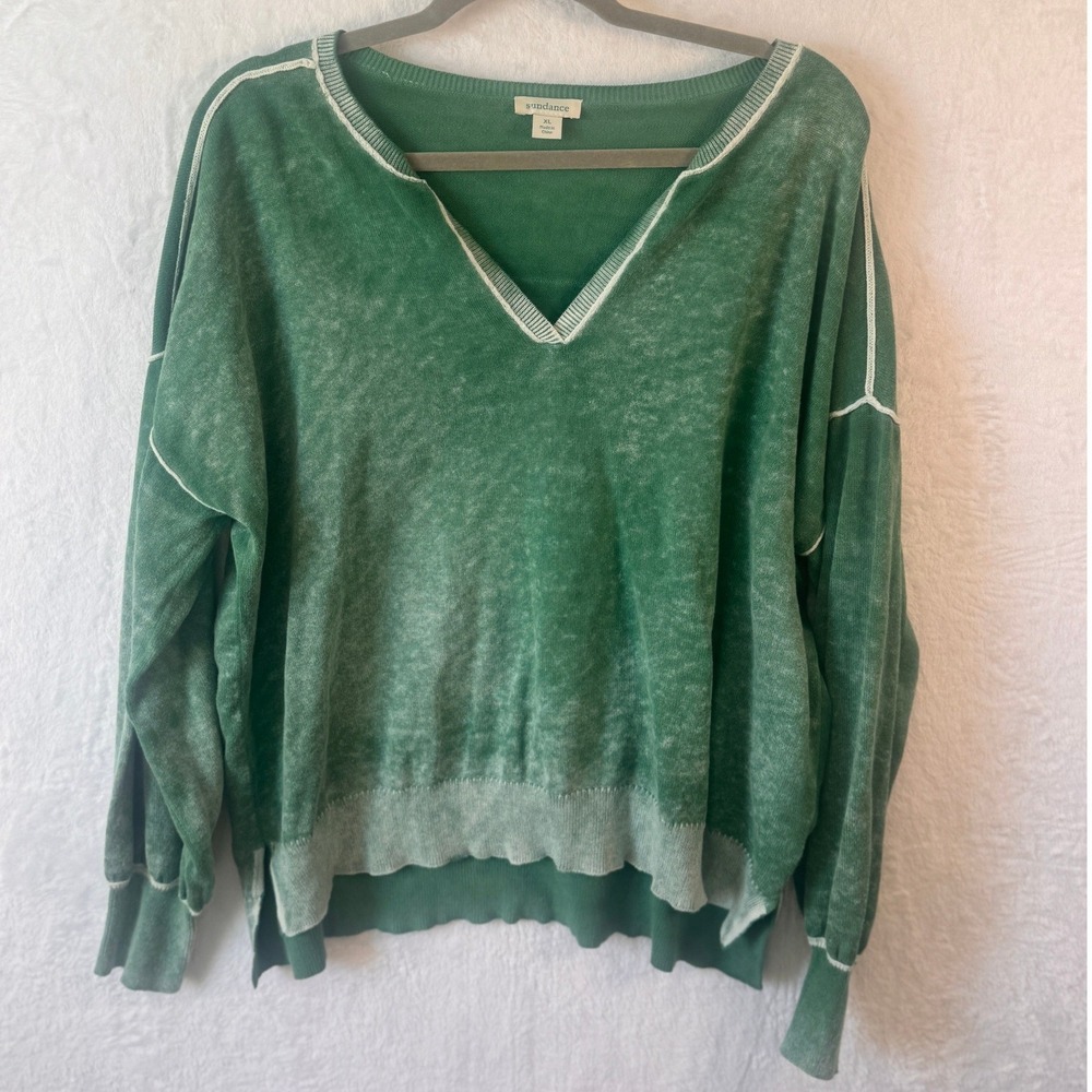 Sundance Cotton Sweater Pullover Acid Wash XL‎ Green Womens